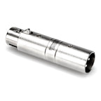Hosa GLT-255 XLRF to XLRM ground lift coupler for PA cables, showing the compact metal connector with labeled ports.