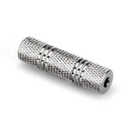 Hosa GMM-303 3.5mm TRS coupler adaptor connected to audio cables, used for linking 3.5mm stereo devices.