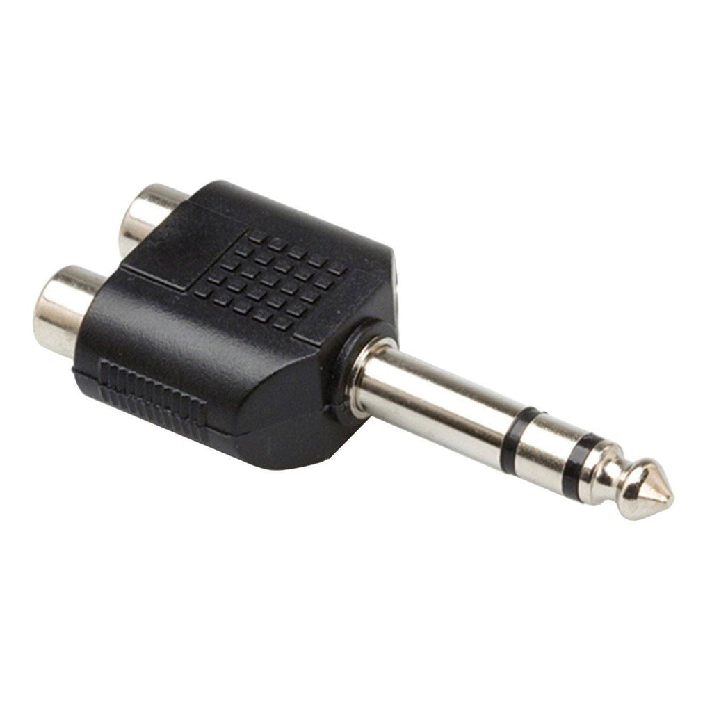 Hosa GPR-484 dual RCA female to 1/4 inch TRS audio adapter, showing the compact black connector on a neutral background.