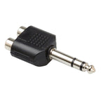Hosa GPR-484 dual RCA female to 1/4 inch TRS audio adapter, showing the compact black connector on a neutral background.