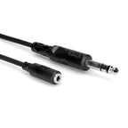 Hosa MHE-310 1/4 inch TRS to 1/8 inch Mini F extension cable, 3 meters long, used for audio connections.