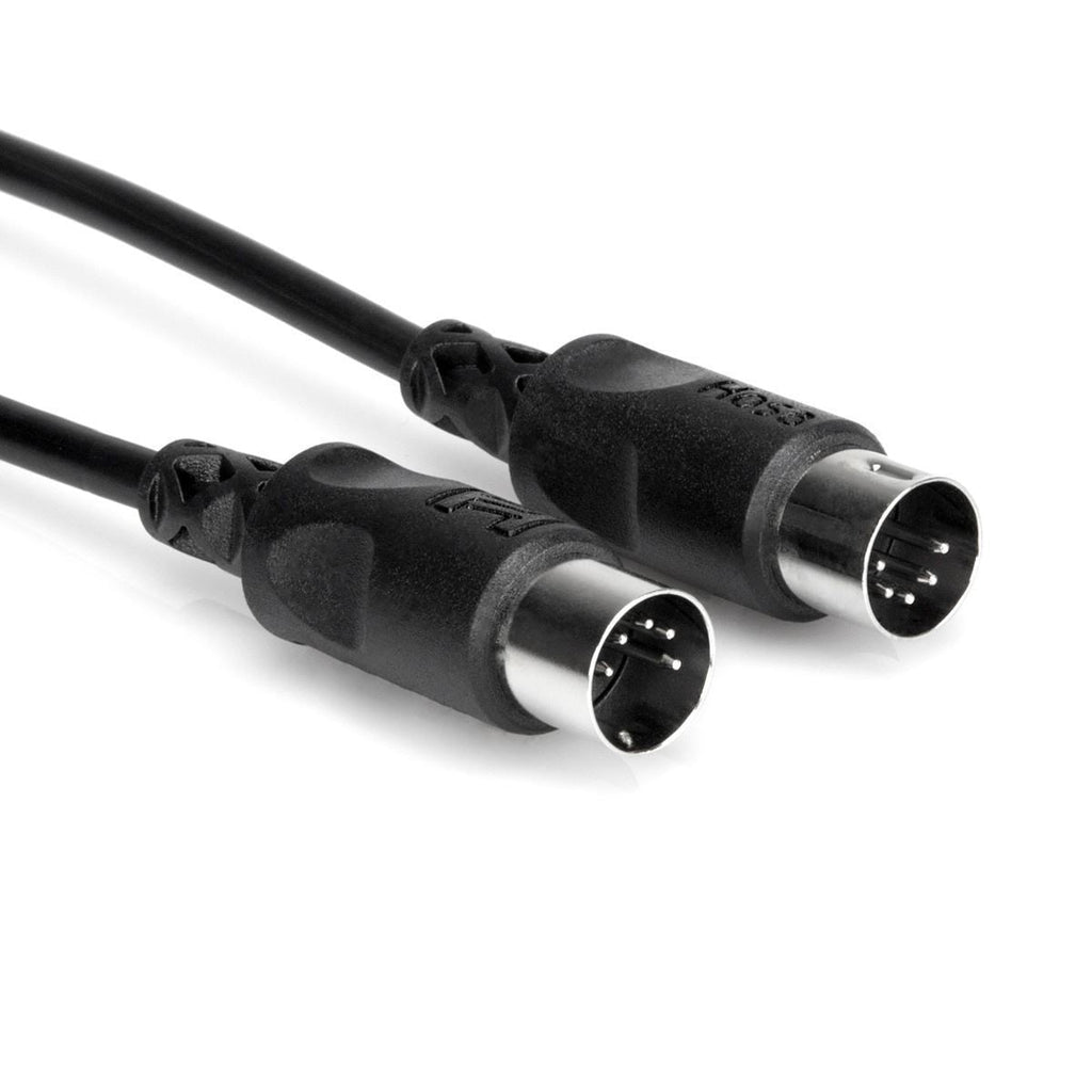 Hosa MID301BK 30cm MIDI cable with black connectors, designed for connecting musical instruments and audio equipment.