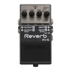 BOSS RV-6 digital reverb guitar effects pedal with control knobs and input/output jacks on a pedalboard.