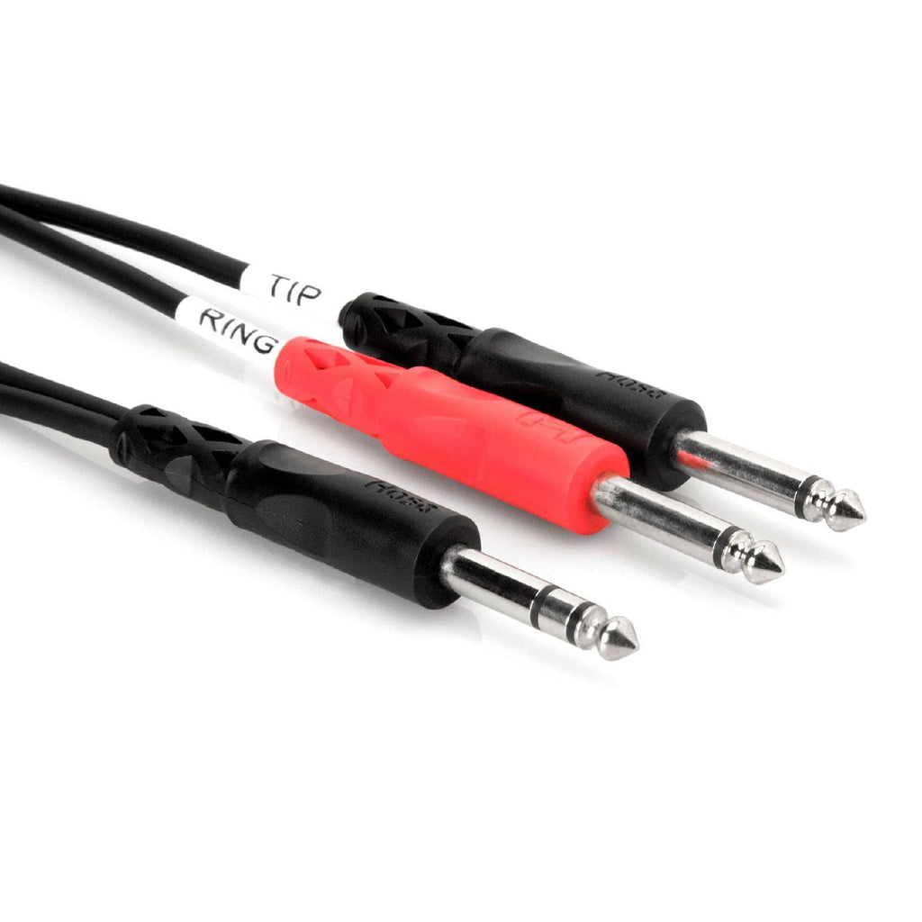 Hosa STP-201 1/4 inch TRS to dual 1/4 inch TS insert cable, 1 meter, for audio connections and professional PA setups.