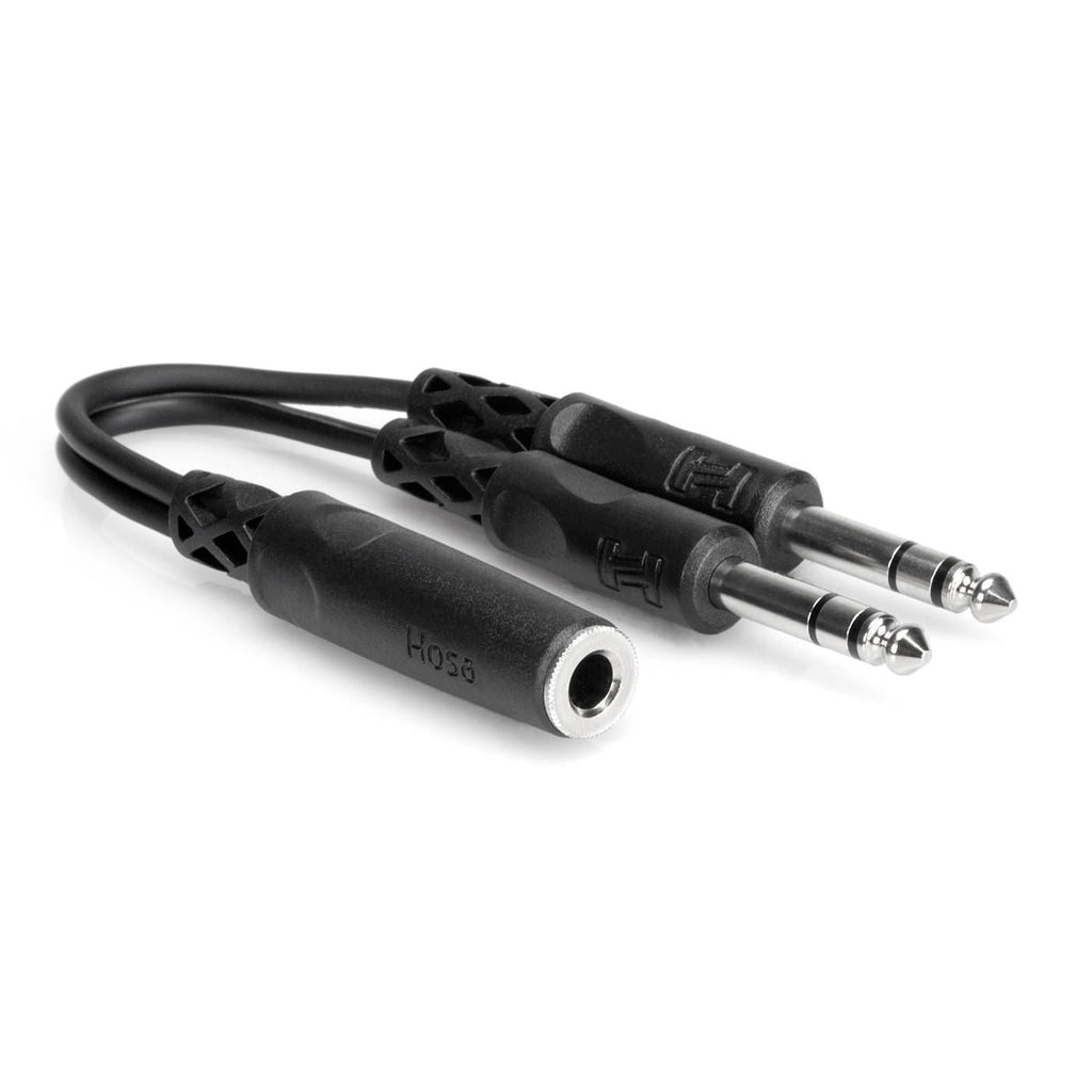 Hosa YPP-308 1/4 inch TRS to dual 1/4 inch TRS Y cable for audio connection, black with metal connectors