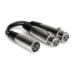 Hosa YXF-119 dual XLR female to single XLR male Y cable for professional audio connections, with black cable and connectors