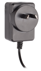 Carson 9V DC 500mA 2.1mm effects power supply with cable and connector for guitar pedals and electronic devices.