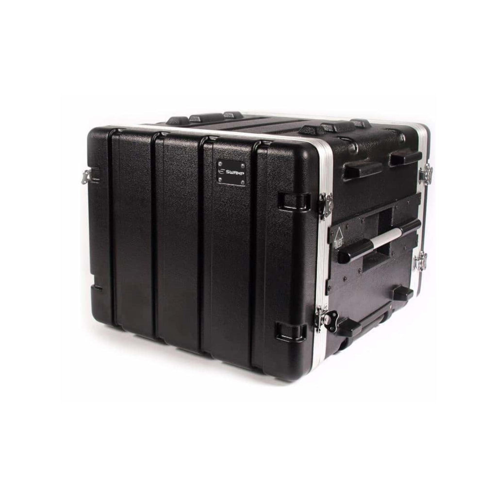Swamp 8U ABS 19-inch rack case with extra depth, durable black protective case for audio and equipment storage.