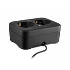 Rode RS-1 dual recharging station for LB1 batteries and TX-M2 wireless microphone transmitter, shown with connected charging units.