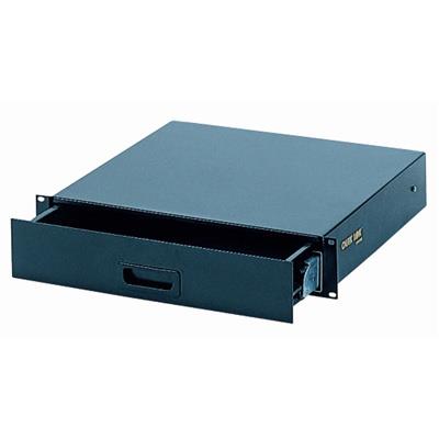 Black QuikLok RS670 2-U rack drawer for audio equipment storage, made of durable material with a sleek finish.