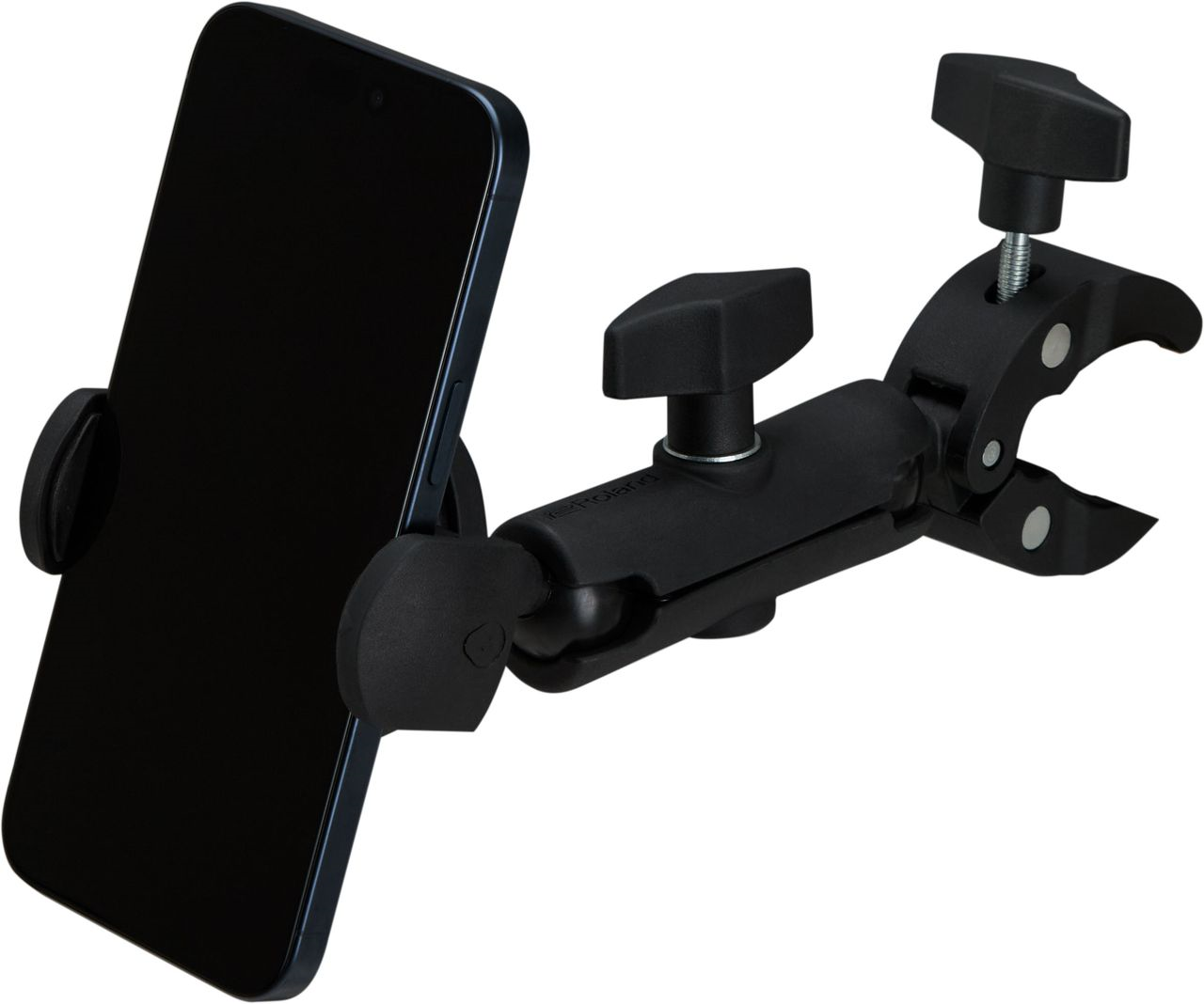 Roland RSH10 smartphone holder mount attached to electronic drum kit for secure device positioning and easy access.