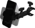 Roland RSH10 smartphone holder for electronic drum kits, mounted on drum hardware, compatible with Roland electronic drums.