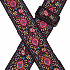 Colonial Leather Pink Trumpet Flowers Jacquard 50mm Webbing Guitar Strap