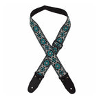 Colonial Leather Aqua Flower Jacquard 50mm Webbing Guitar Strap