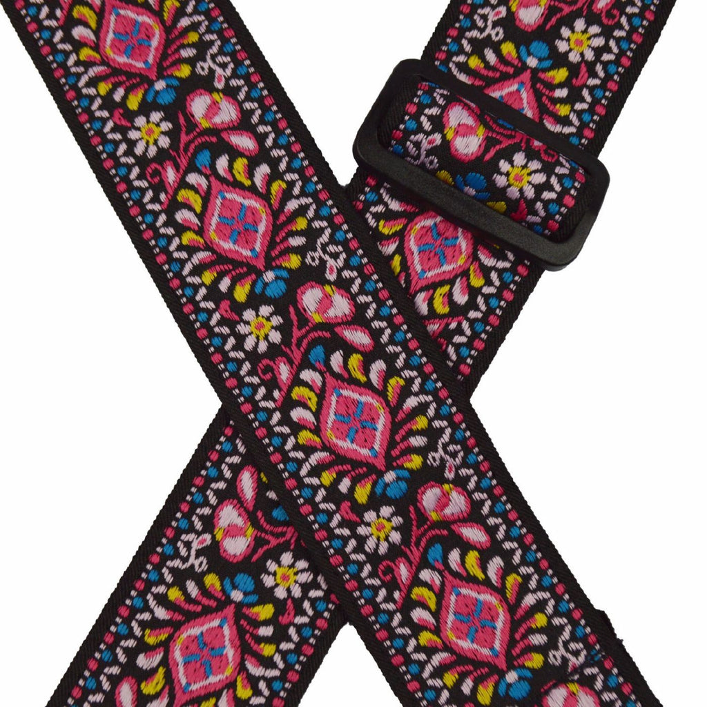 Colonial Leather Pink Trumpet Flowers Jacquard 50mm Webbing Guitar Strap
