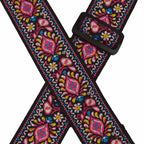 Colonial Leather Pink Trumpet Flowers Jacquard 50mm Webbing Guitar Strap