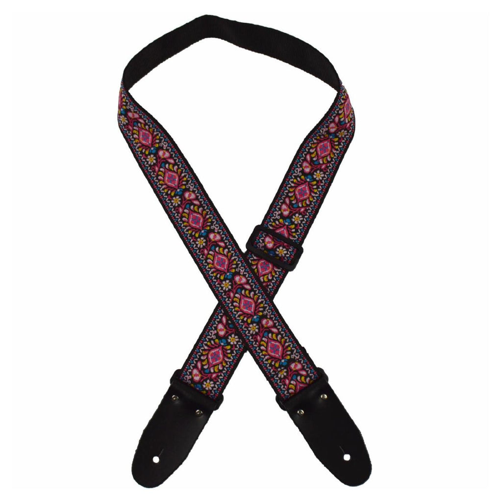 Colonial Leather Pink Trumpet Flowers Jacquard 50mm Webbing Guitar Strap