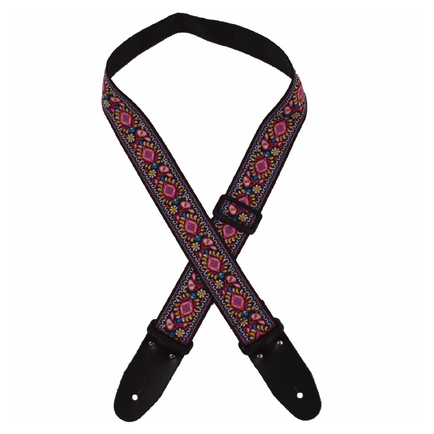 Colonial Leather Pink Trumpet Flowers Jacquard 50mm Webbing Guitar Strap