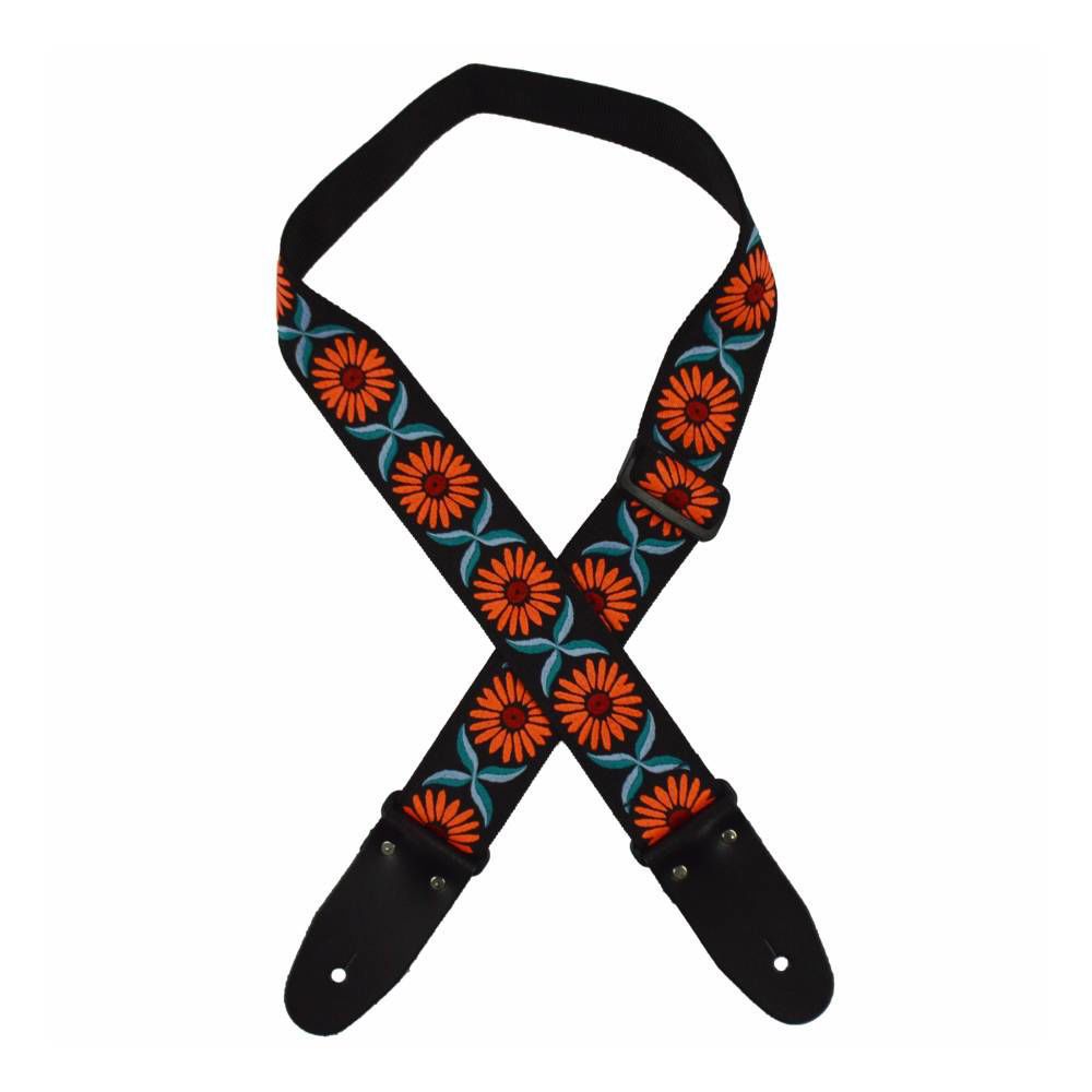 Colonial Leather Orange Daisy Jacquard 50mm Webbing Guitar Strap