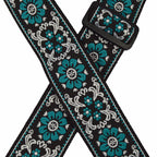 Colonial Leather Aqua Flower Jacquard 50mm Webbing Guitar Strap