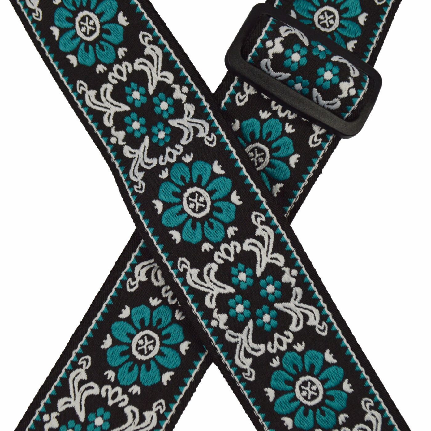 Colonial Leather Aqua Flower Jacquard 50mm Webbing Guitar Strap