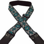 Colonial Leather Aqua Flower Jacquard 50mm Webbing Guitar Strap
