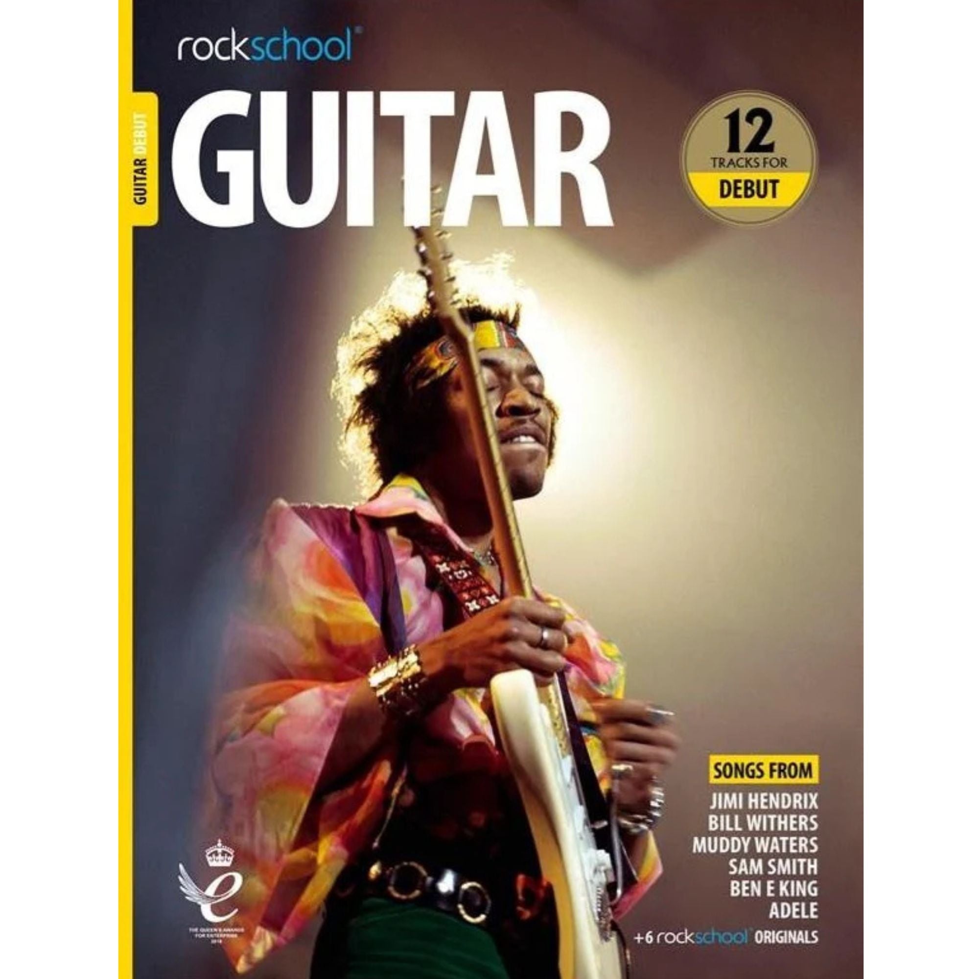 Rockschool Guitar Debut 2018-2024 book and DVD set, featuring instructional materials for beginner guitar players.