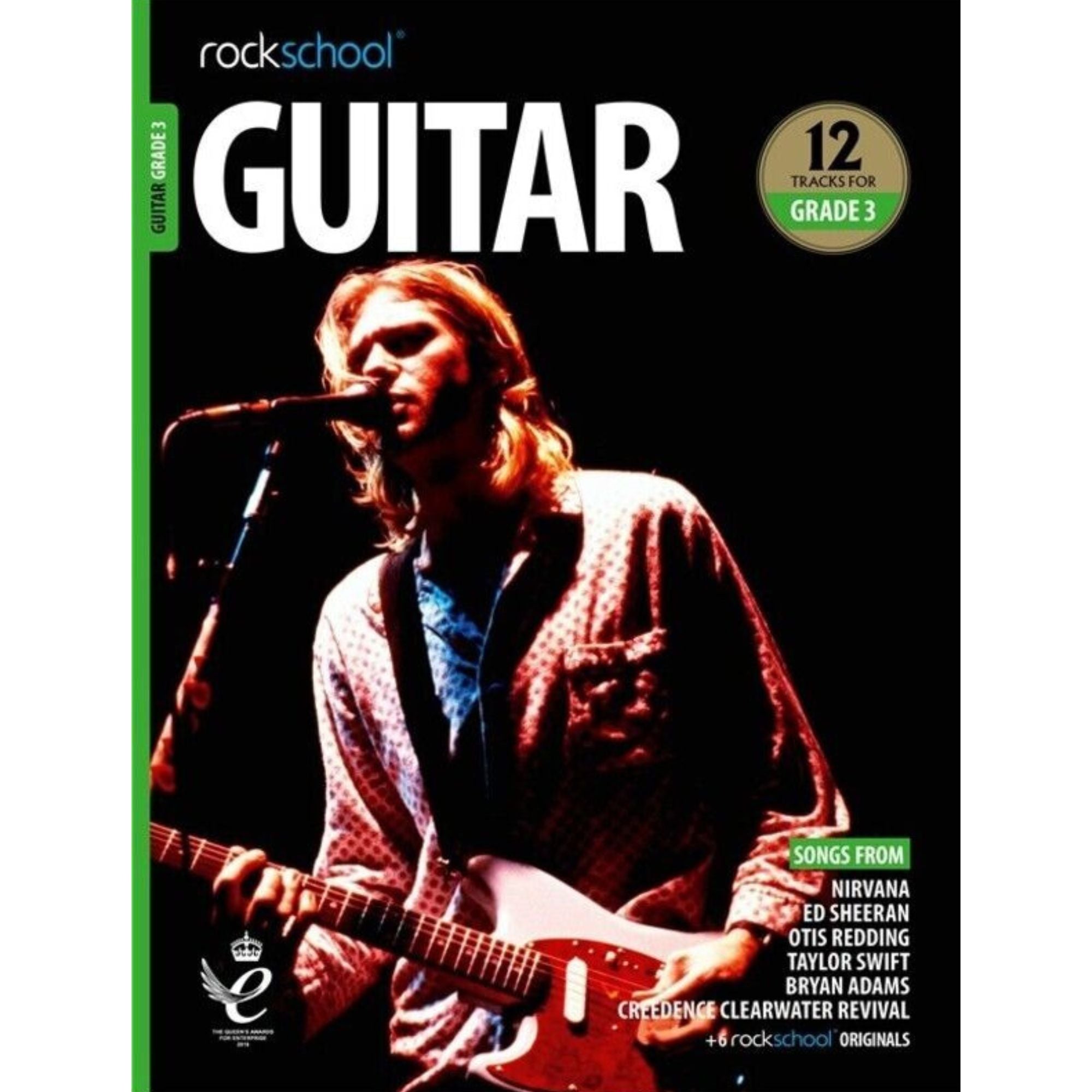Rockschool Guitar Grade 3 book and DVD set, 2018-2024, featuring instructional materials for guitar learners.