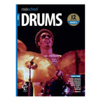Rockschool Drums Grade 6 book cover with drum notation and title, designed for drum students and educators