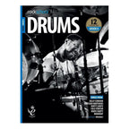 Rockschool Drums Grade 8 book for 2018-2024, a comprehensive drum music book featuring exercises and lessons for advanced players.