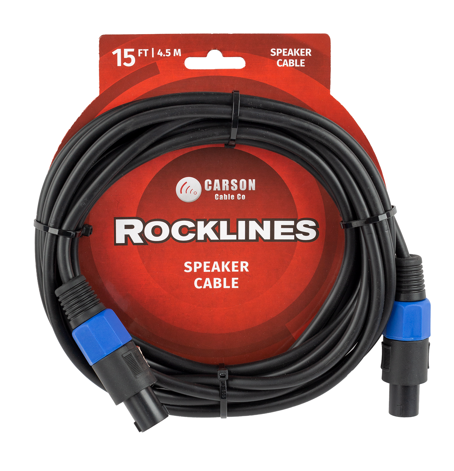 Carson Rocklines Speakon to Speakon guitar lead cable, 15 feet in black, with connectors at each end for musical instrument connection.