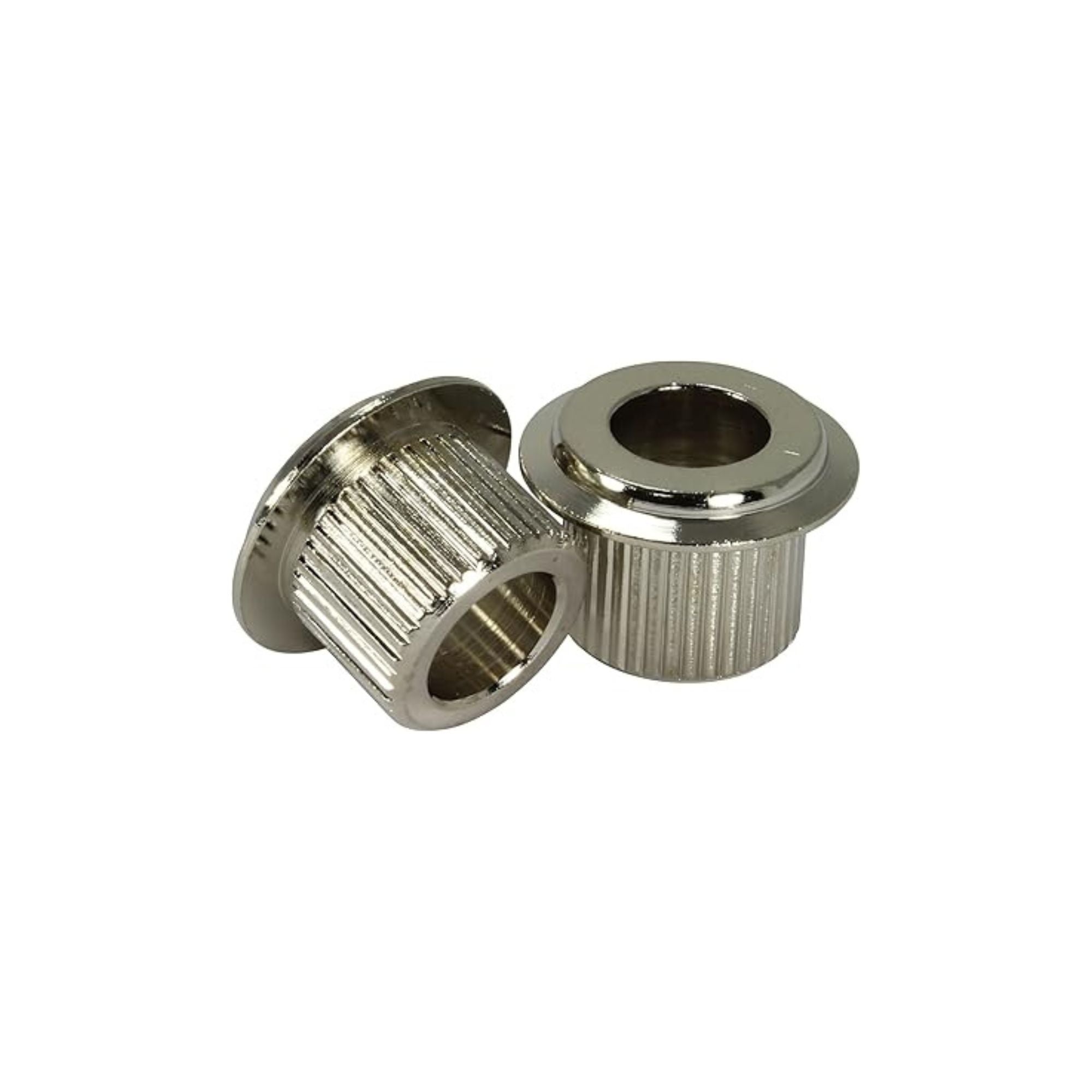 Allparts vintage nickel 10.5mm adaptor bushing set for 1/4 inch guitar posts, shown with multiple bushings on a white background.