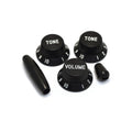 Realparts Strat Style Knobs (x3) w/Switch Tip & Trem Arm Tip - Black