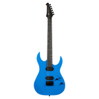 Spira S-400 MBL HH electric guitar with satin blue finish, ebony fretboard, and double-cutaway body, designed for versatile playing.