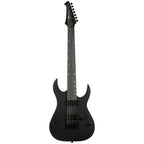 Spira S-407-MBK electric guitar in satin black with a sleek body and standard pickups, shown from a front angle.