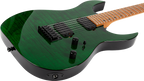 Spira S-450 TGR HH electric guitar with flame maple top and roasted maple neck in transparent green finish.