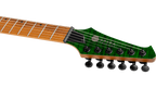 Spira S-450 TGR HH electric guitar with flame maple top, roasted maple neck, in transparent green finish.