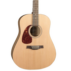 Left-handed Seagull S6 Original QI acoustic guitar with a natural wood finish and steel strings, showcasing its body and neck.