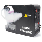 Beamz S1800 DMX 1800W smoke machine with control panel and smoke output nozzle for creating atmospheric effects.