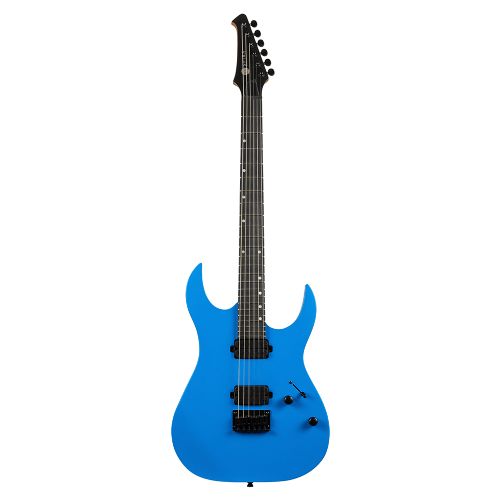 Spira S-400 MBL HH electric guitar with satin blue finish, ebony fretboard and double-cut body design.