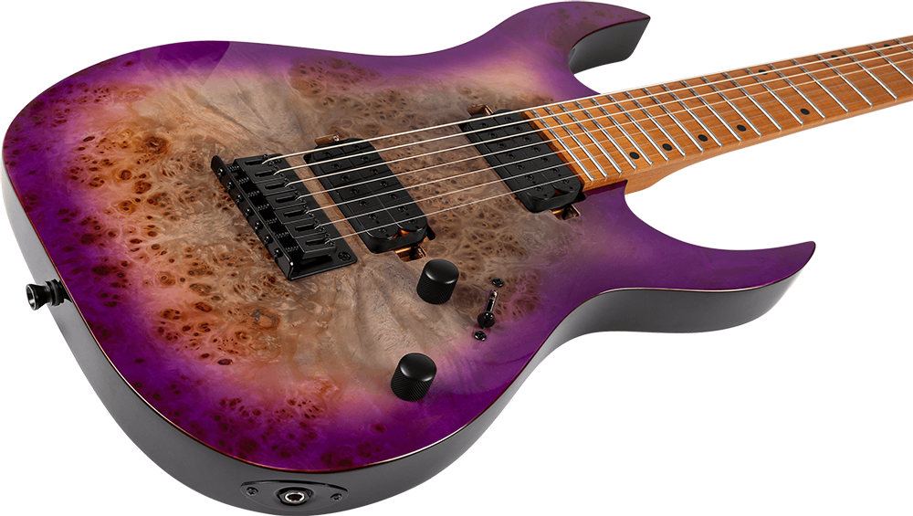 Spira S-457 TPP HH 7-string Electric Guitar with Roasted Maple Neck in Transparent Purple