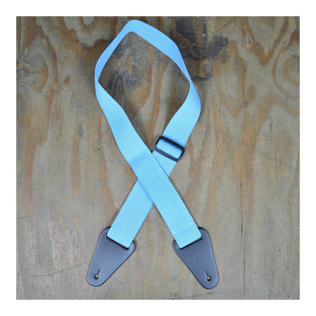 Colonial Leather Light Blue Webbing With Heavy Duty Leather Ends Guitar Strap