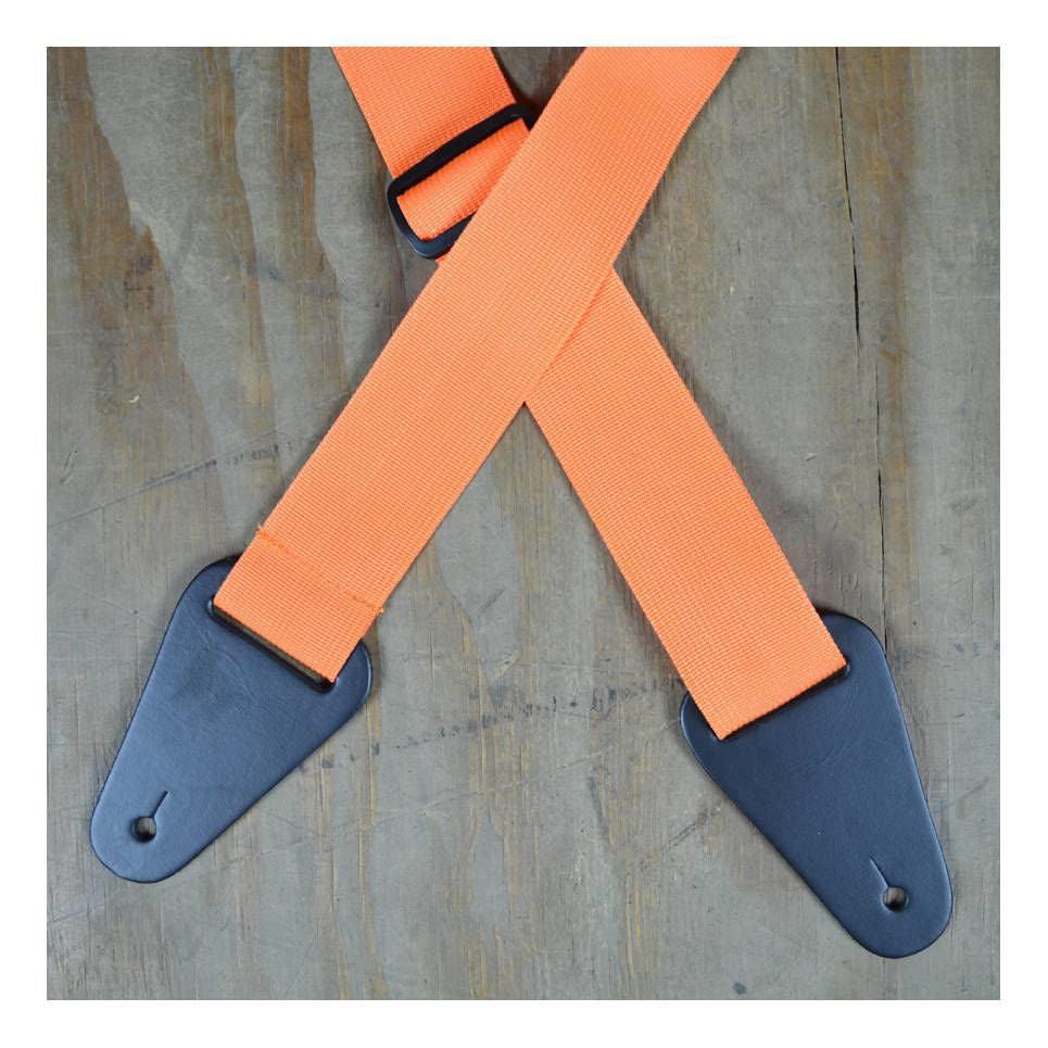 Colonial Leather Orange Webbing with Heavy Duty Leather Ends Guitar Strap