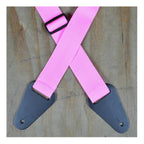 Colonial Leather Pink Webbing With Heavy Duty Leather Ends Guitar Strap