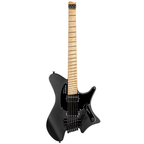 Black Strandberg Salen Classic 6 tremolo electric guitar with sleek body and modern design, shown from the front.