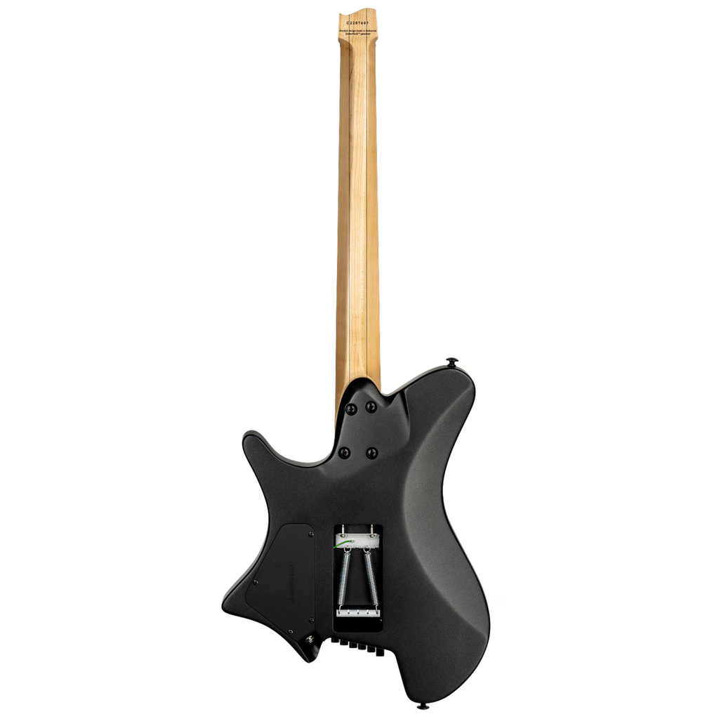 Strandberg Salen Classic 6 Tremolo electric guitar in black with sleek body and modern design, showcasing its headstock and fretboard.