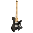 Black Strandberg Salen Classic 6 tremolo electric guitar with sleek body and modern design, featuring a distinctive headstock and hardware.