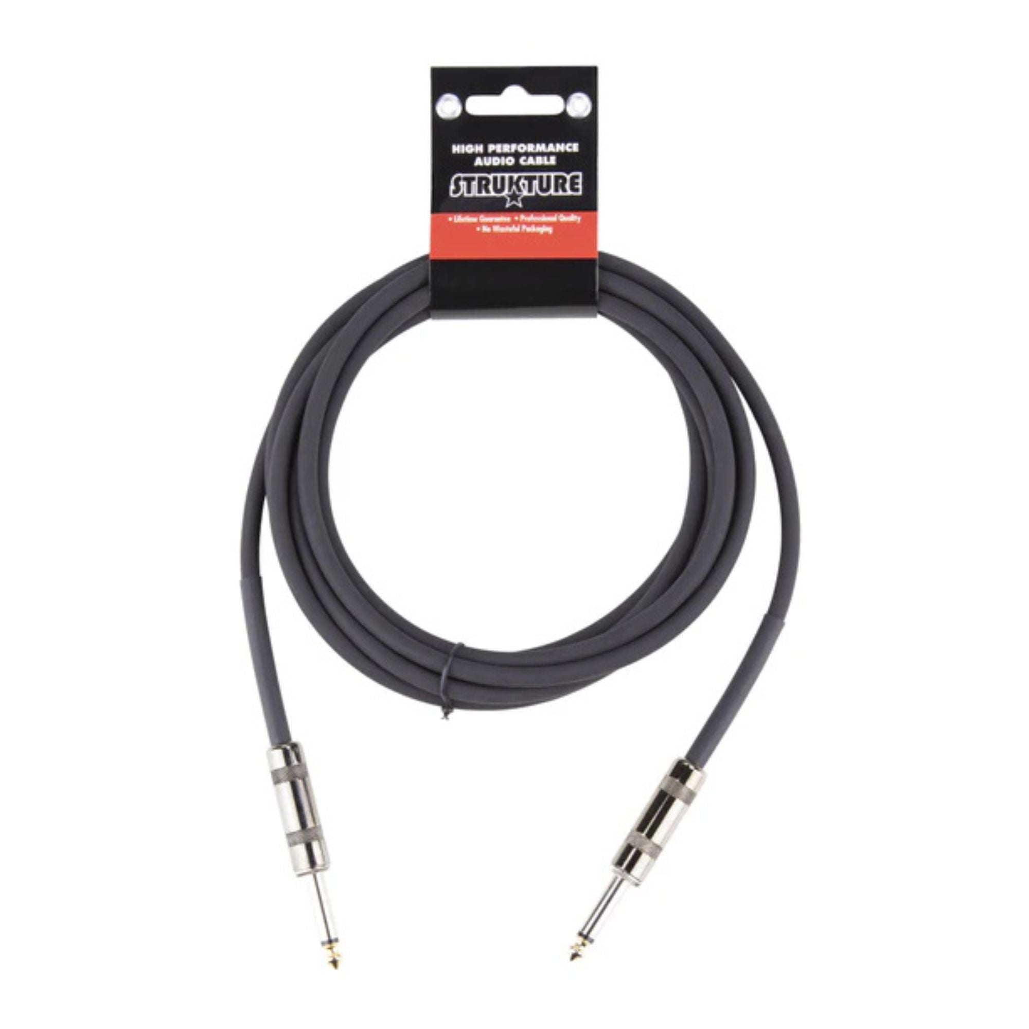Strukture 10ft guitar instrument cable with durable connectors and flexible black cable for musical instrument connections.