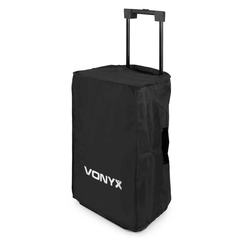 Vonyx SC12B speaker cover for 12-inch speakers with handle opening, designed for protection and easy transport.