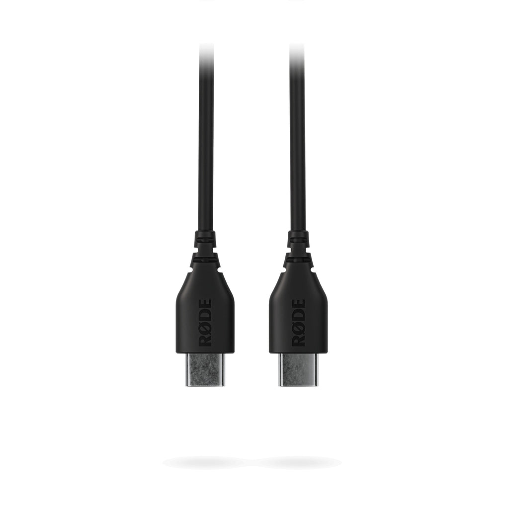 RODE USB-C to USB-C data cable, 30cm length, shown with connectors and cable detailing for fast device connectivity.